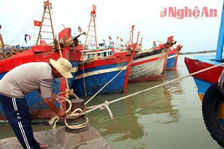 Ngư dân Cửa Hội neo đậu tàu thuyền tránh bão. Ảnh: Xuân Nhường