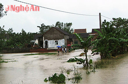 Nhiều nhà dân ở xã Nam Trung ngập trong nước.