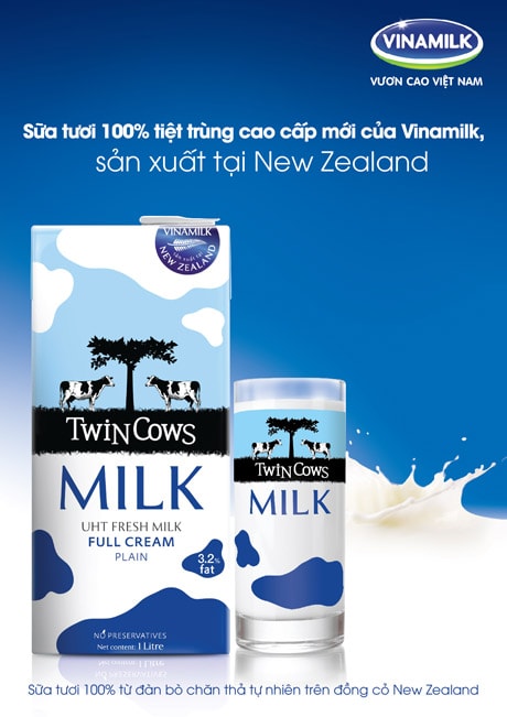 Sản phẩm sữa tươi Twin Cows của Vinamilk sản xuất ở New Zealand