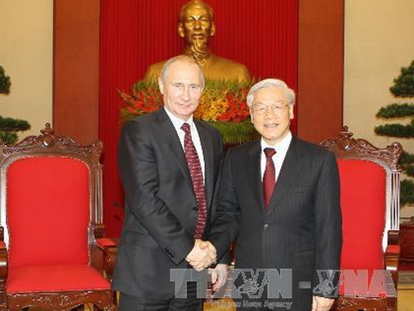 Tổng Bí thư Nguyễn Phú Trọng tiếp Tổng thống Liên bang Nga Vladimir Putin sang thăm cấp Nhà nước tới Việt Nam. (Ảnh: Trí Dũng/TTXVN)