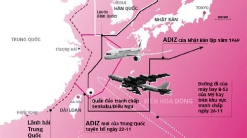 Các vùng ADIZ trên biển Hoa Đông (Ảnh: AFP/Tuổi Trẻ)