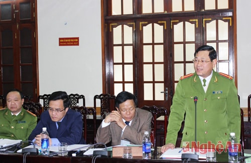 Đại tá Nguyễn Hữu Cầu, Phó Giám đốc Công an tỉnh phát biểu
