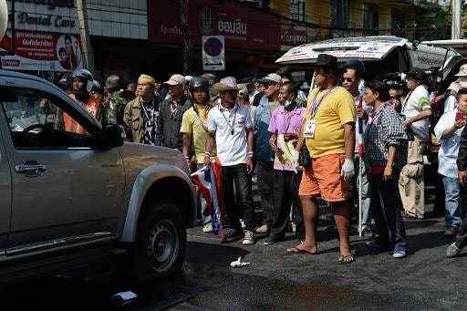 Hiện trường vụ nổ xảy ra ở điểm biểu tình tạ Thái Lan (Nguồn: AFP)