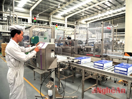 Dây chuyền đóng hộp tự động tại Nhà máy sữa TH ở Nghĩa Đàn. ảnh: S.M