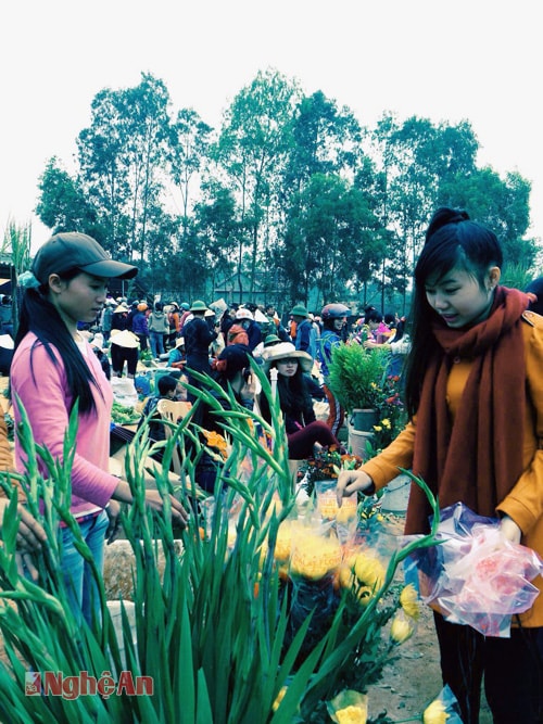 Cac thiếu nữ mua hoa lây ơn.