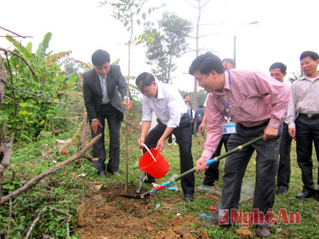 Cán bộ, nhân dân huyện Anh Sơn trồng cây đầu xuân
