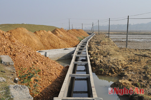 Mương tưới cho  3 xã vùng trũng Đà -Trung - Thuận Sơn đang được nâng cấp.