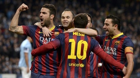 Niềm vui chiến thắng của các cầu thủ Barca