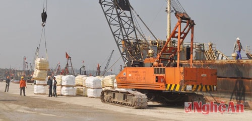 Bốc dỡ hàng hoá xuất khẩu tại Cảng Cửa Lò.