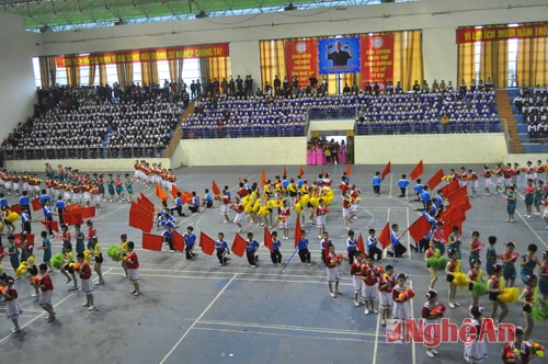 Các em học sinh tiểu học đồng diễn