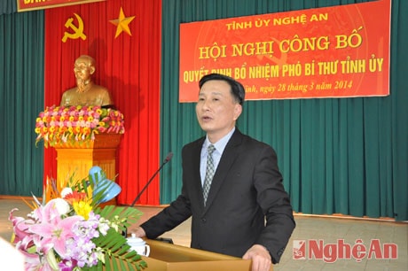 Đồng chí Lê Quang Huy - Phó Bí thư Tỉnh ủy phát biểu tại lễ bổ nhiệm