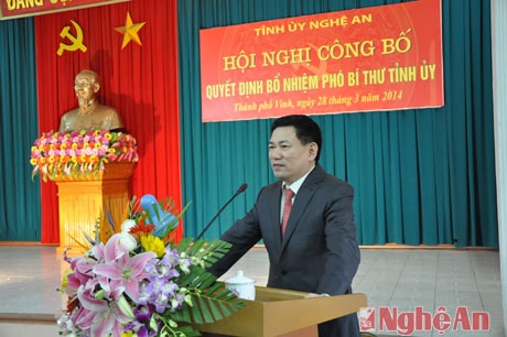 Đồng chí Hồ Đức Phớc - Bí thư Tỉnh ủy phát biểu tại hội nghị bổ nhiệm