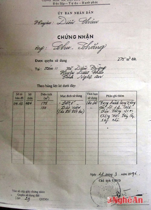 Giấy chứng nhận quyền sử dụng đất của người dân “xóm đường 1”.