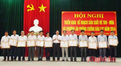 Lãnh đạo huyện Quỳnh Lưu trao giấy khen cho tập thể và cá nhân có thành tích trong năm 2013