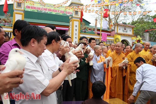 Đại biểu và các tăng ni, phật tử thả chim bồ câu ước nguyện hòa bình