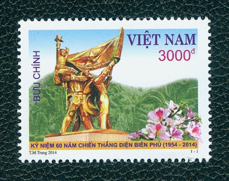 Bộ tem “Kỷ niệm 60 năm chiến thắng Điện Biên Phủ (1954 - 2014)” do họa sỹ Tô Minh Trang thiết kế. Ảnh:Quốc Bảo