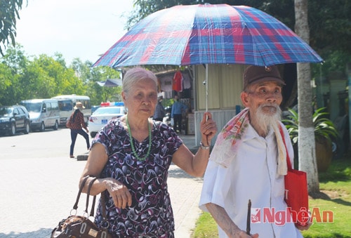 Nhiều bậc cao niên không quản ngại đường xa và thời tiết nắng nóng về thăm quê Bác.