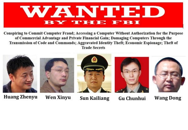 Năm quan chức quân đội Trung Quốc bị Mỹ cáo buộc làm gián điệp (Nguồn: AFP/TTXVN)