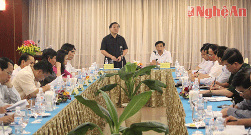 Toàn cảnh buổi làm việc của PTT Hoàng Trung Hải với lãnh đạo tỉnh Nghệ An