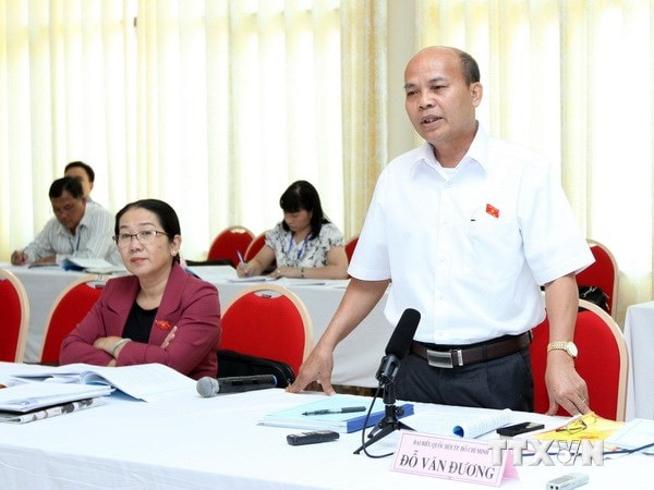 Đại biểu Quốc hội thành phố Hồ Chí Minh Đỗ Văn Đương phát biểu tại tổ. Ảnh: TTXVN