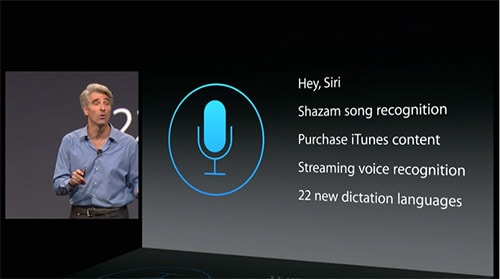 Trợ lý ảo Siri có thêm vài  khả năng mới như nhận diện bài hát đang phát theo công nghệ Shazam, mua ứng dụng, bài hát trên iTunes và hỗ trợ thêm 33 ngôn ngữ nữa.