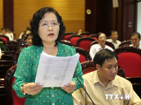 Đại biểu Quốc hội thành phố Hà Nội Trần Thị Quốc Khánh phát biểu ý kiến. Ảnh: TTXVN