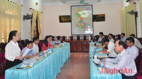 Đồng chí Phạm Thị Hồng Toan-Tỉnh ủy viên-Tổng biên tập Báo Nghệ An phát biểu tại cuộc làm việc.