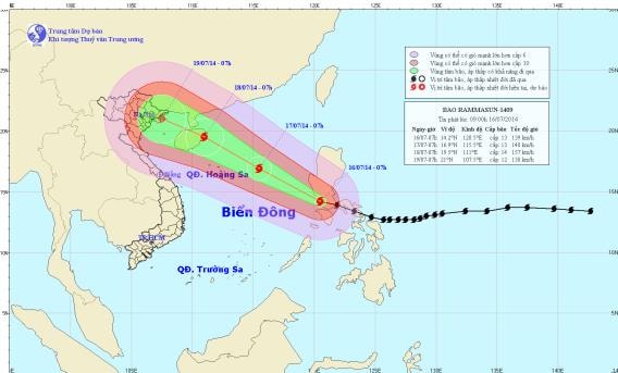 Bão Rammasun (Thần Sấm) dự kiến tiến vào Biển Đông chiều nay, sau đó hướng lên phía bắc Việt Nam và nam Trung Quốc.