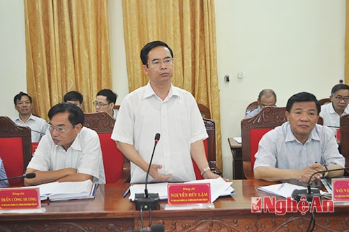Đồng chí Trưởng ban Tổ chức Tỉnh ủy Nguyễn Hữu Lậm phát biểu tại cuộc làm việc