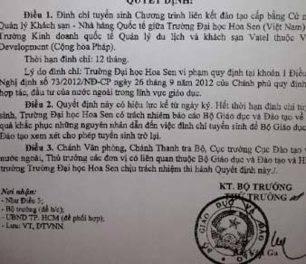 Công văn do Thứ trưởng Bộ GD-ĐT Bùi Văn Ga ký ngày 6/8