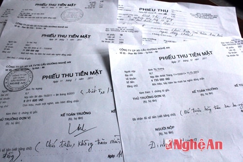 Phiếu thu người lao động nộp BHXH tại Công ty CP xây dựng Cầu đường Nghệ An.