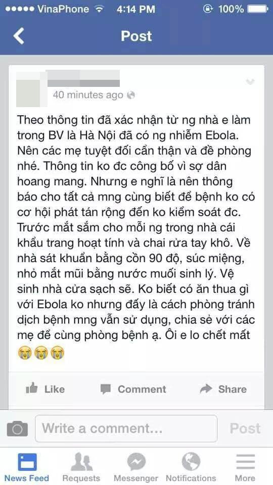 Nội dung tung tin trên facebook của một cá nhân.