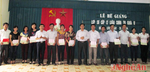 Lãnh đạo Huyện ủy và Trung tâm BDCT huyện khen thưởng các học viên xuất sắc