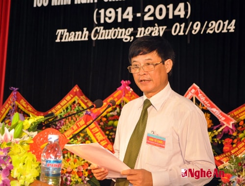 Bí thư huyện ủy Thanh Chương Lê Quang Đạt đọc diễn văn tại lễ kỷ niệm