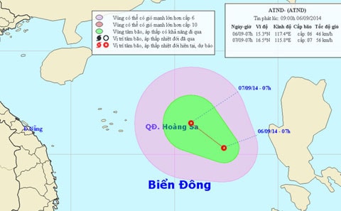 Vị trí áp thấp nhiệt đới trên biển Đông Ảnh Nchmf.gov.vn