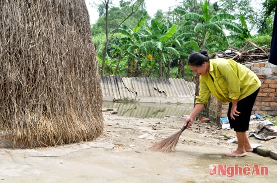 Chị Nguyễn Thị Nhung (xóm 2, Hưng Tân) vệ sinh vườn tược.