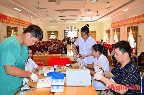 Cán bộ Trung tâm Truyền máu - Huyết học tỉnh bảo quản máu.
