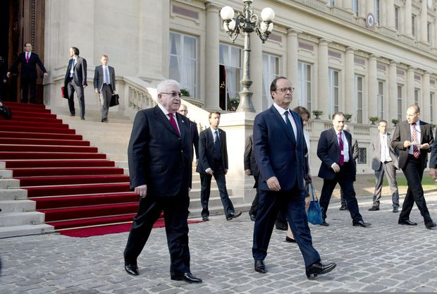 Tổng thống Pháp Francois Hollande và Tổng thống Iraq Fouad Massoum tại Bộ Ngoại vụ Pháp, ngày 15/09