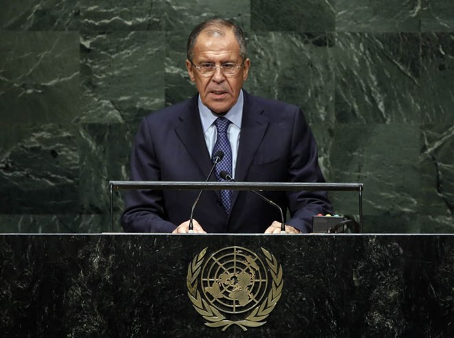 Ngoại trưởng Nga Sergei Lavrov phát biểu tại Đại hội đồng Liên hợp quốc (Nguồn:AP)