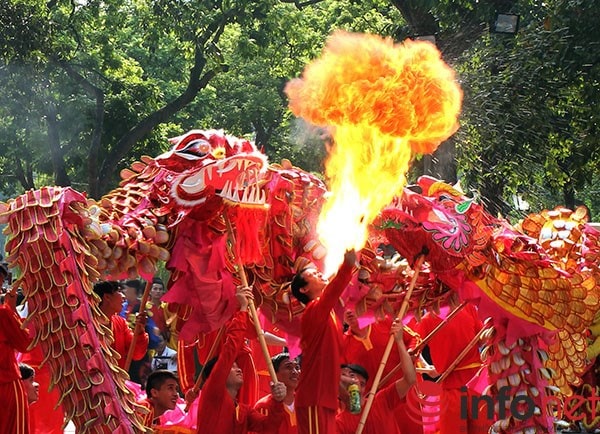 Một pha rồng phun lửa gây phấn khích cho khán giả.