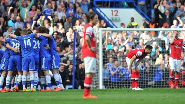 Chelsea ăn mừng bàn thắng trong trận đấu với Arsenal ở mùa giải 2013 - 2014. Ảnh: skysports.com