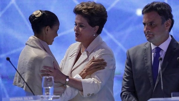 Các ứng viên Marina Silva, Dilma Rousseff và Aecio Neves (từ trái sang phải), tại một cuộc tranh luận trên truyền hình. (Nguồn: AP)