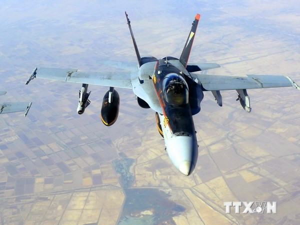 Máy bay chiến đấu F/A-18E Super Hornet tham gia chiến dịch không kích vào các mục tiêu của IS tại Syria và Iraq. Ảnh minh họa. (Nguồn: AFP/TTXVN)
