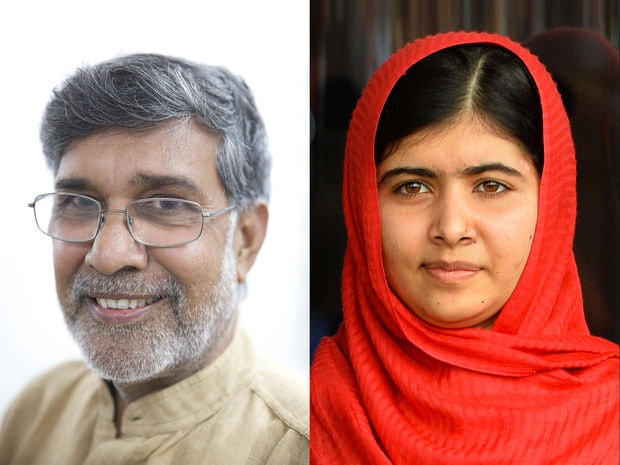 Kailash Satyarthi (trái) và Malala Yousafzai, đồng chủ nhân của giải Nobel Hòa bình