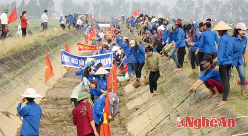 Giáo viên học sinh trường THPT Nguyễn Đức Mậu ra quân nạo nét, vệ sịm tuyến kênh N24