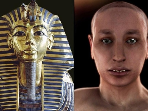 Khuôn mặt của pharaoh Tutankhamun sau tấm mặt nạ bằng vàng. Ảnh: BBC.