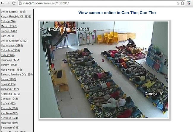 Hệ thống camera an ninh của một trường mẫu giáo tại Cần Thơ bị xâm nhập cho thấy hình ảnh các cháu đang nằm xếp lớp.