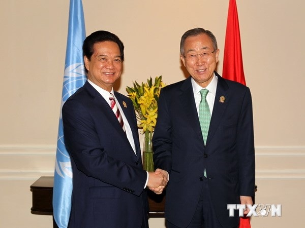 Thủ tướng Nguyễn Tấn Dũng gặp Tổng Thư ký Liên hợp quốc Ban Ki-moon. Ảnh: TTXVN