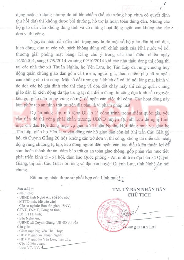 Công văn của UBND huyện Quỳnh Lưu