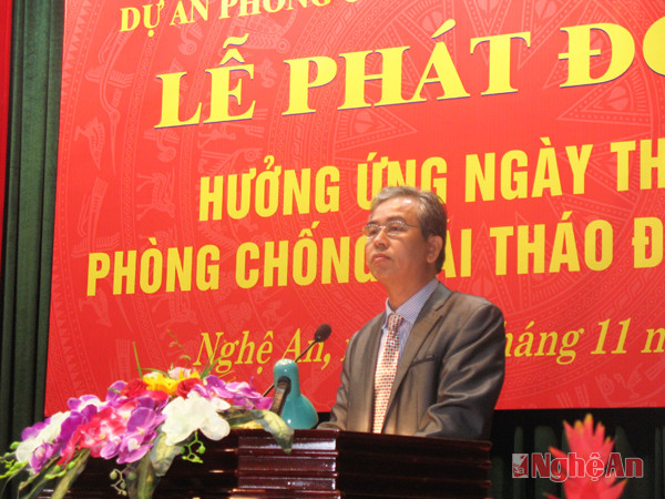 Ông Nguyễn Văn Hoàn, giám đốc bệnh viện Nội tiết, báo cáo hoạt động Dự án Phòng chống bệnh đái tháo đường tỉnh